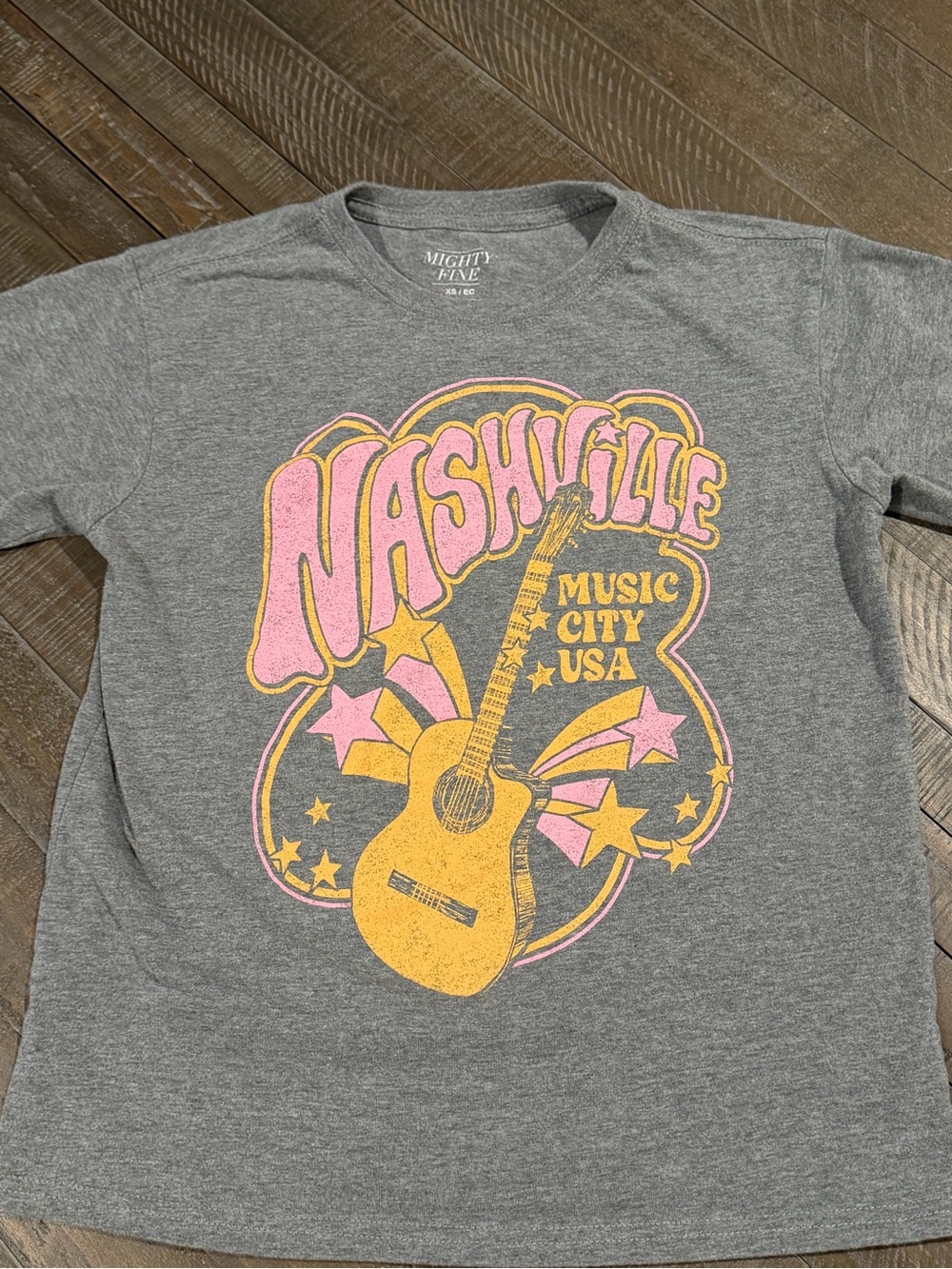 Mighty Fine Gray Nashville Graphic Tee with Pink & Yellow Print